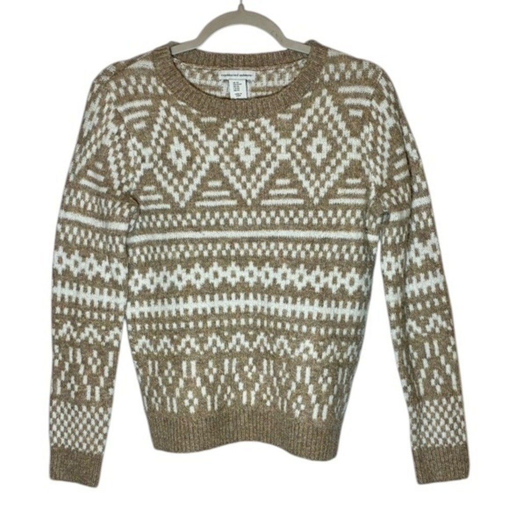 cupcakes & cashmere Tan & Cream Pattern Crew Neck Sweater